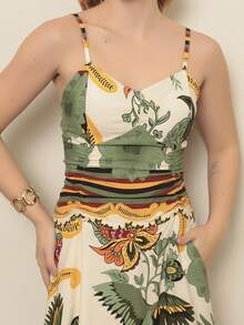Women's Floral Elastex  Dress - Green - View 4