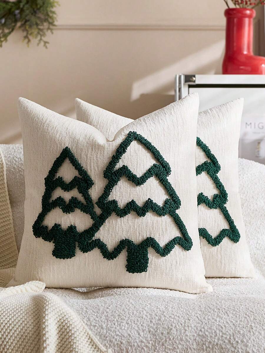 Capas de almofada decorativas para árvore de Natal 3D, capa de almofada estilo rústico de fazenda, 44 x 44 cm, poliéster, com zíper, lavar somente à mão, padrão geométrico, capa de almofada para decoração de casa para decoração festiva de fim de ano (1 peça, 2 peças disponíveis)