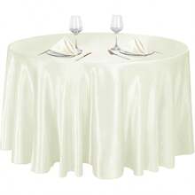 1pc Satin Round Solid Color Tablecloth, Suitable For Wedding Party Dining Banquet - Beige - View 7