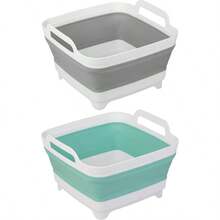 2 Pack Dishpan Washing Dishes, 2.4Gal9L Wash Basin With Draining Carry Handles, Collapsible Bucket Cleaning, Portable Sink, Foldable Plastic Tub - 綠色和灰色 + 2 x 9L - 查看 1
