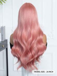 1pc 26 Inch Long Curly Synthetic Wig With Bangs, Pink, Suitable For Women's Daily Wear, Can Be Used For Cosplay, Parties, Gatherings, Festivals, Also Makes A Great Gift For Women - Pink - View 7