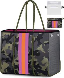 Large Multipurpose Neoprene Beach Tote Bag With Inner Pocket Women/Pool - B1-綠色 - 查看 8
