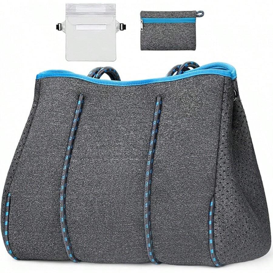 Large Multipurpose Neoprene Beach Tote Bag With Inner Pocket Women/Pool - C1-深灰色 - 查看 1