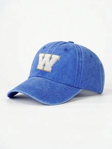 1pc Children English 26 Letter Pattern Washed Adjustable Baseball Cap, Unisex Outdoor Sun Hat Suitable For Boys And Girls, Spring/Autumn Travel, Beach Holiday - Sapphire - View 22