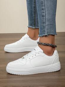 Women's Casual Canvas Sneakers, Fashion Versatile White Flat Shoes, Lightweight Comfortable Athletic Shoes - White - View 4