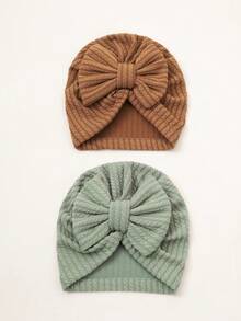 四季新生儿头带帽带蝴蝶结装饰，0-6 个月婴儿针织提花帽 - 彩色 - 查看 18