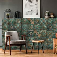 2D Flat Textured Durable Decorative Tiles, Boho Vintage Blue & Gold Floral Carved Wall Tiles For Home Decor, Heavy Duty Accent Tiles For Kitchen Backsplash, Bathroom & Living Room Wall Art - 墨綠色 - 查看 3