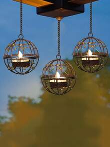 1/2pcs Solar Powered Beaded Copper Wire Ball Hanging Lamp, With Solar Tea Light Candle, Tabletop Decor Lamp, Suitable For Patio, Garden, Backyard, Gazebo, Trees, Fence