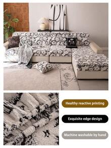 1 pieza Funda de cojín de sofá antideslizante de jacquard de peluche, suave y amigable con la piel, a prueba de mascotas, funda elástica para sofá, adecuada para sofá en forma de L y sofá de 1/2/3/4 plazas, primavera/otoño (se vende individualmente)