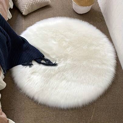 1pc Soft & Fluffy Round White Shag Rug, Comfortable For Bedroom, Living Room, Study, Office, Entryway, Can Be Used As Floor Mat, Creates Cozy Bedroom Ambiance. This Plush Rug Is Washable, Anti-Slip, Cute In Design, Suitable For Indoor Use All Year Round, Ideal For Luxury Minimalist Living Room Rug, Bedroom Rug, Bedside Rug, Bathroom Rug, Decorative Rug