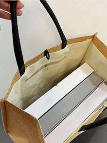 Linen Tote Bag, Including A Printed Initials A-Z Tote Bag And A Printed Small Bag, Letters, Flowers, Christmas Gift, Mother'S Day Gift, Personalized Gift Package, Yellow Linen BlackTote Bag With Black Buckle, Combination Of Small And Large Bags, Suitable For Weddings, Birthdays, Beaches, Holidays - Multicolor - View 6