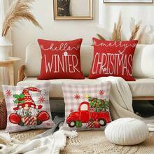 4 Pcs/1 Pc Colorful Santa Claus Snowman Short Plush Pillowcase, Sofa, Bedroom, Living Room, Home Decoration, Cushion Cover - Multicolor - View 10