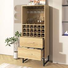 Sideboard, Stilvoller Weinschrank mit zwei Schubladen, 18 Fächern und Gläserhalterung – Mattschwarze Metallfüße – Perfekt für Weinliebhaber - Gul - Visa 5