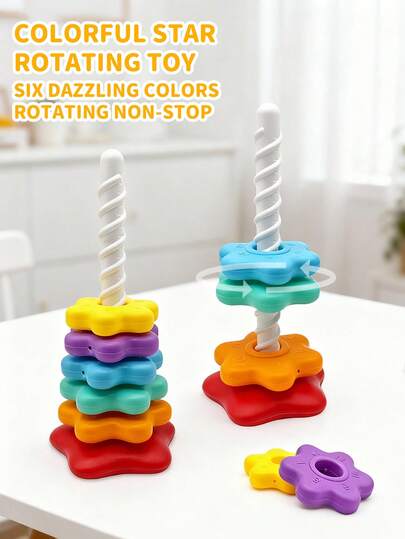 彩虹塔旋转堆叠玩具，彩色套圈，儿童益智早教玩具积木形状匹配，色彩识别，手眼协调和旋转拼图，生日、圣诞节或万圣节的完美礼物，适合男孩和女孩，适合返校季、万圣节、圣诞节