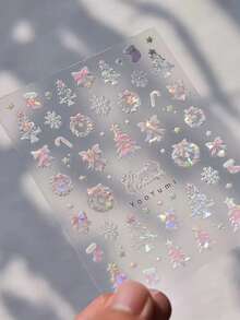 1pc 5D Embossed Nail Stickers Glitter Pink Christmas Nail Art Stickers Decals Christmas Tree Snowflake Bell Design Decals Self Adhesive Winter Christmas Snowflake Nail Stickers Supplies For DIY Manicure Nails - Multicolor - View 5
