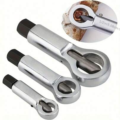 3件套金属螺母劈裂器，手动压力螺母拆卸器/取出器/裂解器