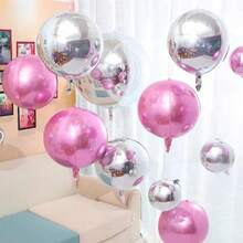 6pcs Large 22 Inch 4D Metallic Silver/Pink/Colorful Aluminum Film Balloons, Large Round Mylar Balloons, Suitable For Weddings, Party Decorations, Anniversaries, Birthday Parties, Disco Party Decorations, Home Decorations - 粉色 - 查看 9