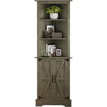 Tall Corner Cabinet With Barn Doors, 5-Tier Farmhouse Storage Cabinet With Adjustable Shelves For Corner, Home Space Saver For Living Room, Bathroom, Hallway, White/ Grey/ Dark Oak - Grey - View 7