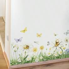 BRUP 1 件创意儿童房墙贴，花卉蝴蝶可移除贴花，柔和粉紫色墙壁艺术，适用于女孩卧室、育儿室、游戏室装饰 - 彩色 - 查看 6