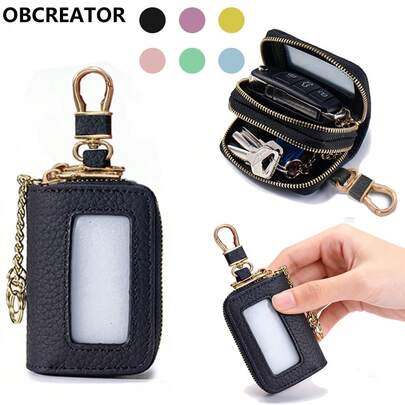 OBCREATOR Key Wallet Organizer With Double Zipper Closure, Keychain - Heavy-Duty , Golden-Tone Hardware, For Car Keys, House, Office - Men & Women (Black/, Luxury Organizer Case), Travel Accessory, Vintage Design, Sturdy Clasp, Professional Accessory,Keychain, Unisex Keybag, Multifunctional Organizer, Wallet Holder, Car Keycase, Keybag Gift For Men Gift For Women Key Chain For Keys
