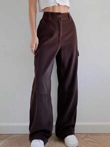 Women's Y2K Baggy Corduroy Pants, High Waisted Vintage Wide Leg Loose Fit Casual Streetwear - 咖啡棕 - 查看 3