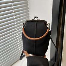 1pc Women Bag  Shoulder Bag Kiss Lock Handbag Phone Bag Fashion Crossbody Bag Top Handle Bag Denims Commuting Bag - 深藍色 - 查看 2