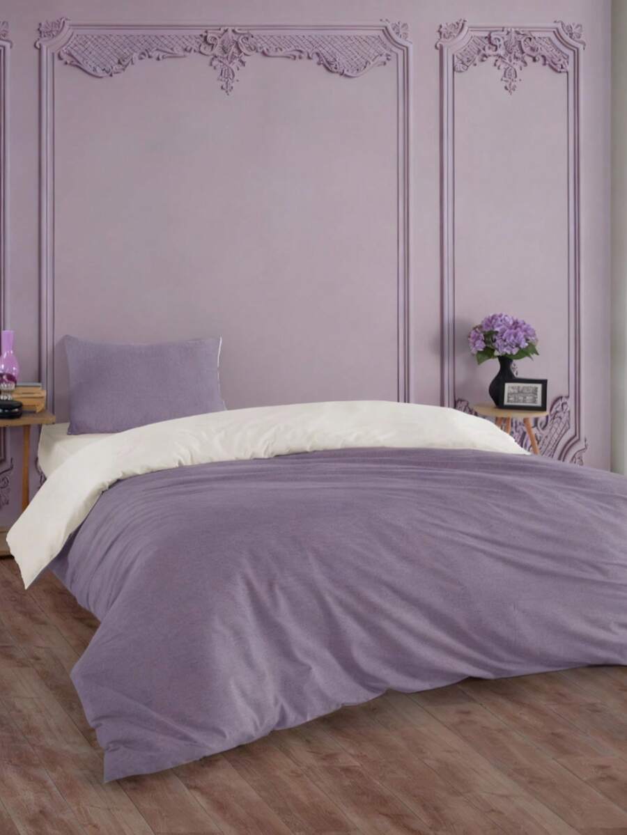 Single Bed Duvet Cover Set – 160x220 Cm Duvet, 100x200 Cm Fitted Sheet & 50x70 Cm Pillowcase – 80% Cotton, 20% Polyester – Soft, Durable & Easy-Care Bedding – Made In Turkey - Purple - View 1