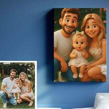 1pc Customized Cartoon Portrait Canvas Painting - Upload Your Photo, Gift For Family, Friends, Couples - Artistic Home Decor, Suitable For Living Room, Bedroom, Office - Unique Birthday And Holiday Gift, Indoor Decoration, Christmas Present - Multicolor - View 3