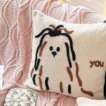 1 pièce Housse de coussin décorative en peluche en forme de chat et de chien, housse de coussin brodée de dessin animé pour canapé et chambre à coucher, taie d'oreiller épaisse - Nude - Voir 6