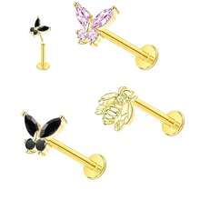 2~4PCS 16G 316L Pushin Lip Rings Butterfly And Bee Nose Stud Rings Top Push In Threadless Surgical Steel Flat Back Nose Rings Studs For Womens{"Color_name":"G-3"} - G-3 - View 1