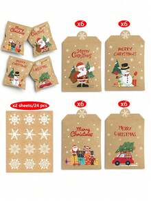 48/24 Stück Retro Weihnachts Kraftpapiertüten (mit Aufklebern, mit Weihnachtsmann, Schneemann & Fuchs Elementen), geeignet als Weihnachtsparty Geschenktüten, Geschenkverpackung, gehören zu Weihnachts Geschenkverpackungszubehör, sowie praktische Weihnachtsgeschenk Papiertüten