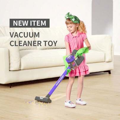 儿童角色扮演吸尘器套装，电动吸尘器玩具，具有逼真的吸力和音效，是家庭互动游戏的理想选择，适合3岁及以上儿童的益智清洁玩具