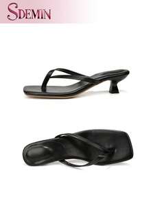 SDEMIN Summer New Arrival Women's Solid Color Slippers, Elegant Vacation Shoes, Casual Beach High Heels Sandals, Fashionable Easy-On Heels For Dress - 黑色 - 查看 8