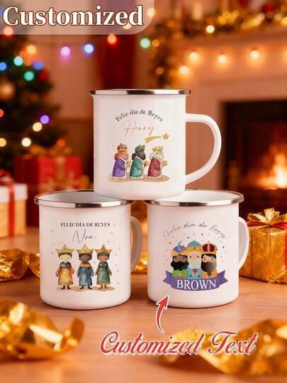 1pc Custom Gift Enamel Mug, Unique Gift For Special Occasions, Personalized Photo Coffee Mug, Custom Named Three Kings Day Gift, Must-Have Gift For Event,Custom Camping Mug, Personalized Anniversary Photo Mug, Perfect Gift For Family, Friends