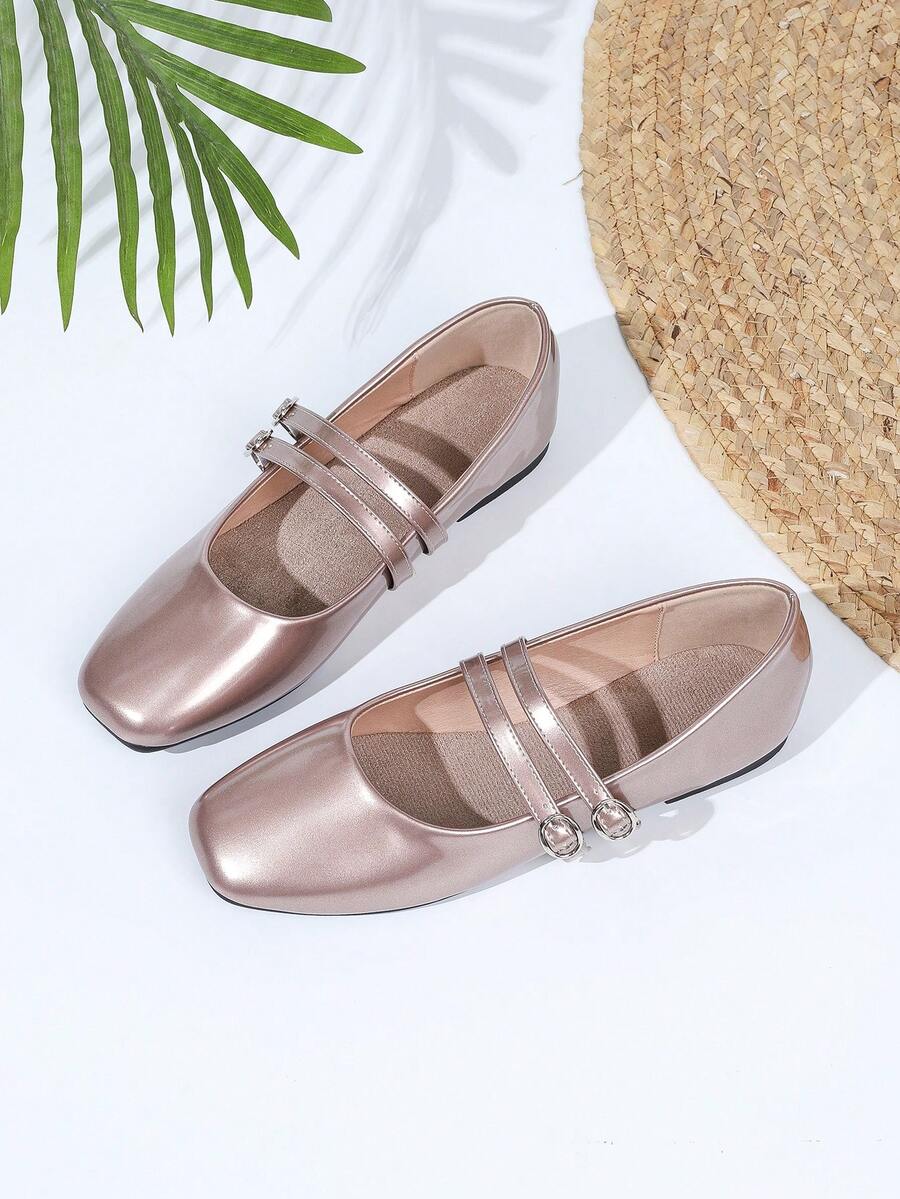 Women's Vintage Mary Jane Flats With Double Strap, Suitable For All Seasons - 香檳金 - 查看 1