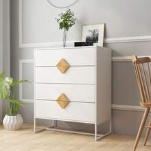 Specially Shaped Solid Wood Bedroom Chest Of Drawers With Square Handle And 4 Drawers - White - View 7