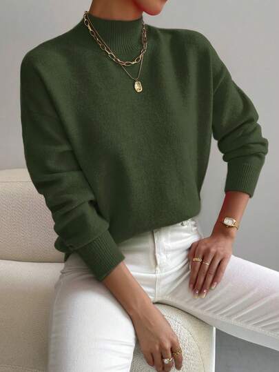 Plus Size Solid Color Stand Collar Knit Sweater