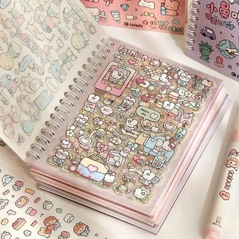 16pcs/1 Book Cute Cartoon Stickers, Korean INS Style, DIY Scrapbooking Accessories, Suitable For Scrapbook, Planner, Phone Case, Water Bottle, Car Cup, Laptop, Guitar, Bicycle, Skateboard, Luggage, Journal