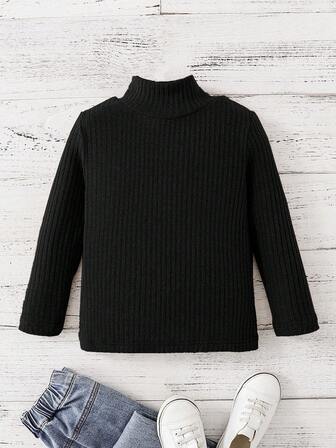 Niño pequeño Parte superior de manga larga de cuello alto de color sólido, otoño/invierno