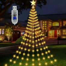 1, USB Powered, With Star Shaped Top Cover, Flashing Pentagram Waterfall Light, 8-Mode LED Light For Holiday Christmas Tree Decoration, Used For Holiday Gifts, Christmas Tree Decoration, Indoor Landscape, Background, Garden, Parties, Weddings, Dances, Carnival Activities, Full Of Vitality Lighting Decoration - Multicolor - View 10