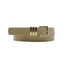 Kit 2 Women's Belt Square Gold Buckle Detailed Loop Current Fashion Winter Summer 96050K2 - 黑色和米色 - 查看 4