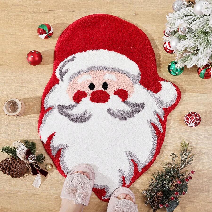 1pc Minimalist Santa Claus Christmas Rug, Faux Wool Carpet, Warm For Autumn/Winter, Unique & Fashionable, New For Christmas & New Year, Living Room, Bedroom, Bedside, Bathroom