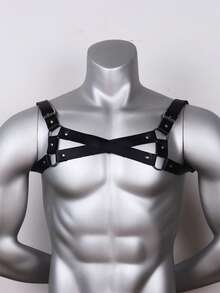 1pc Men's Black PU Leather Criss-Cross Suspenders Looks Of Party Season Picks