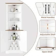 Tall Corner Cabinet, Farmhouse Corner Storage Cabinet With Shelf & Barn Door, 5-Tier Wooden Corner Cabinet With Storage For Small Space, Bathroom, Living Room, Hallway, White - 白色 - 查看 4