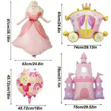 1 pieza Globo de princesa con castillo lindo, decoración con tema rosa para fiesta de cumpleaños, globo para fiesta individual, artículos de decoración para cumpleaños de princesa - Multicolor - Ver 3