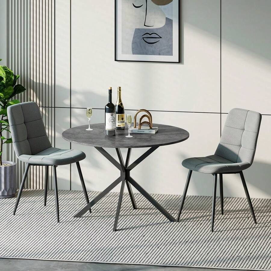 Dining Table And Chairs Set Of 2, Folding Round Dining Table With 2 PU Leather Chairs For Dining Room,Kitchen,Living Room - Gray Table + 2PU Gray Chairs - View 1