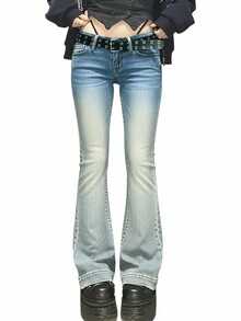 Bell Bottom Jeans For Women Flare Stretchy Mid-Low Rise Skinny Denim Pants Fall 90s Outfits - Light Blue - View 5
