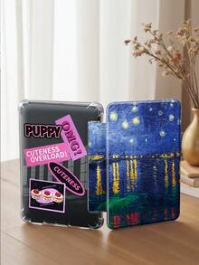 E-Book Case Compatible With Kindle Paperwhite 7inch 2024,Kindle (11th Generation) 2022 Release,Kindle Paperwhite 11th Gen 2021,Kindle Colorsoft Signature Edition, Soft Transparent TPU Back Cover Auto Wake/Sleep Oil Painting Illustration