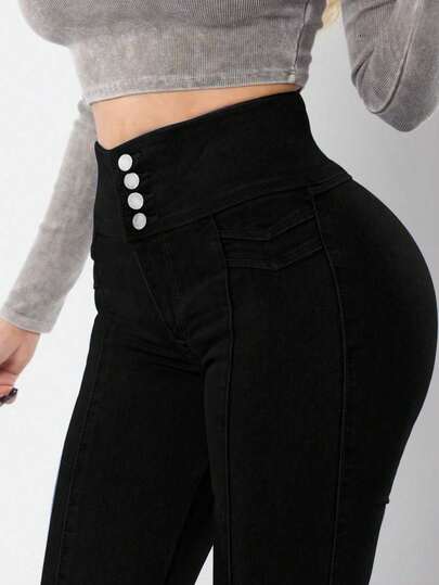 Jeans ajustados para mujer, pantalones vaqueros de mezclilla ajustados y levantadores de moda, adecuados para citas, ir al trabajo, salidas elegantes, uso casual, sencillo, versátil, de unicolor, con cremallera, apropiados para citas por la noche, uso diario, viajes, fiestas de té, color negro primaveral