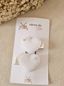 Little Pair Of Girl's Heart Bow Clips In 100% Corduroy Covered With Non-Slip Rubber - 白色 - 查看 3